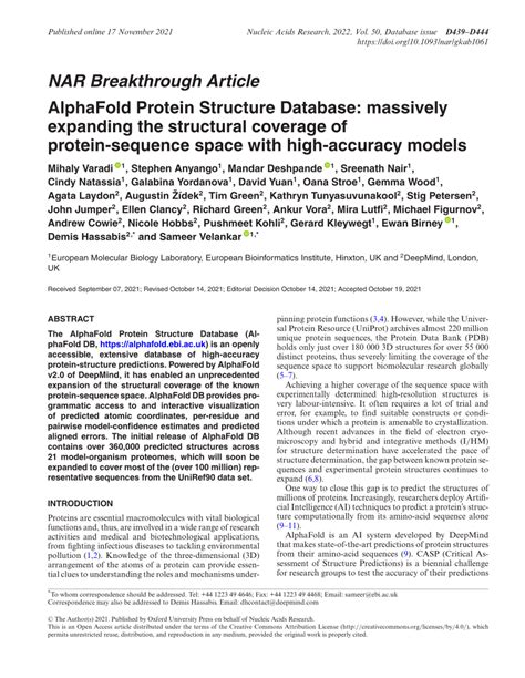 (PDF) AlphaFold Protein Structure Database: Massively expanding the ...