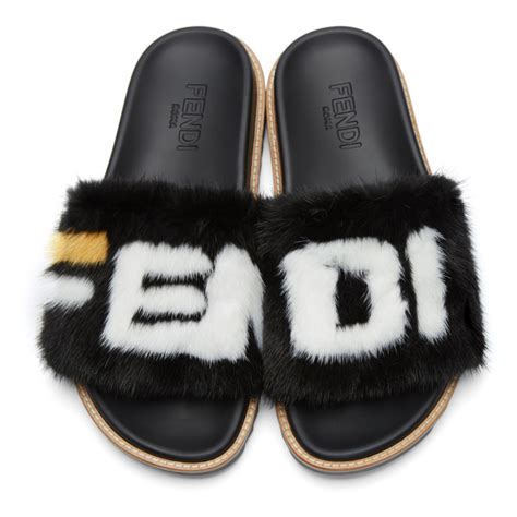 Fendi Black Fendi Mania Fur Slides Fendi