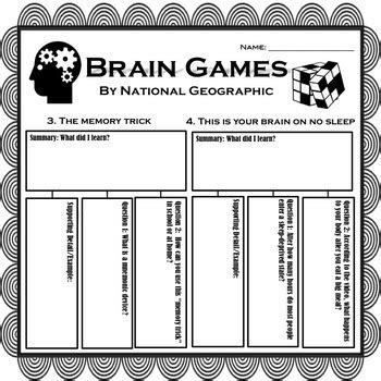 Brain Games by National Geographic: Worksheets (Easy Sub Plans) | TpT