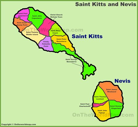 Saint Kitts and Nevis Parish Map - Administrative divisions map of Saint Kitts and Nevis ...