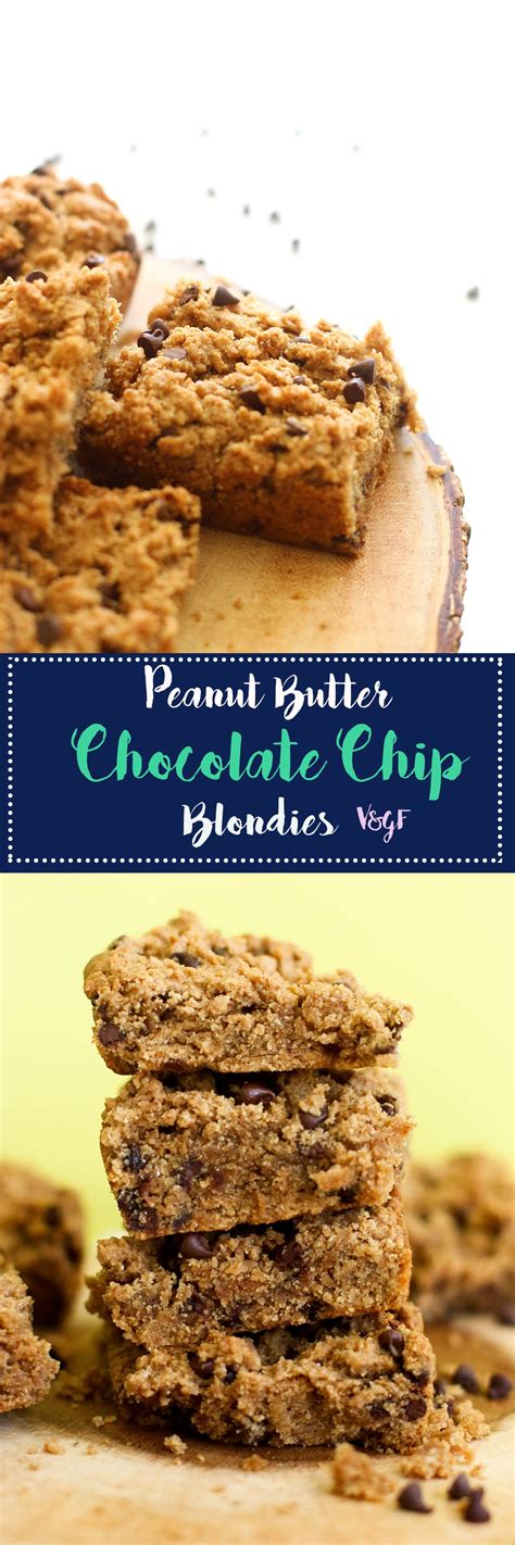 These peanut butter chocolate chip blondies are vegan, gluten free, refined sugar free, and full ...