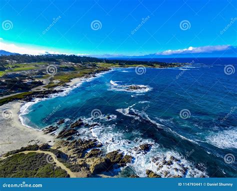 Pebble Beach Aerial stock image. Image of body, landscape - 114793441