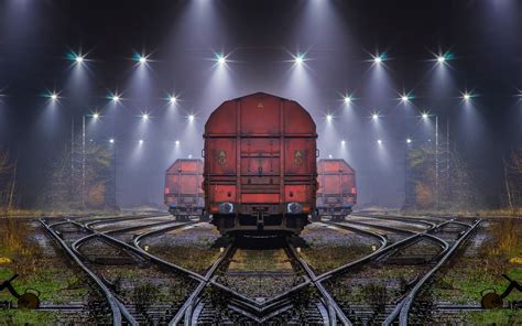 Red trail wallpaper, landscape, train, railway, night HD wallpaper ...