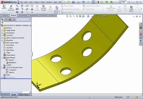 SolidWorks Sheet Metal - How to create the axis of a bent hole - YouTube
