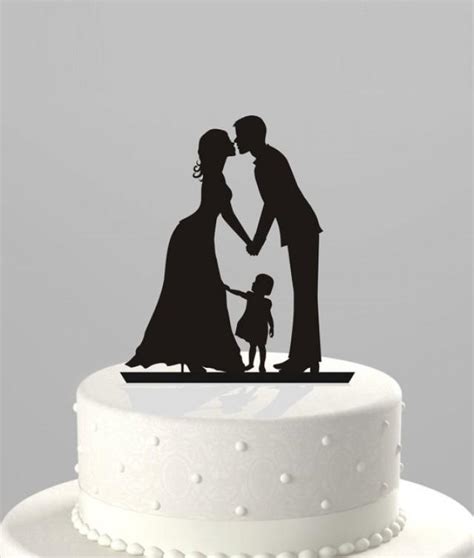 Wedding Cake Topper Silhouette Groom And Bride With Little Girl ...