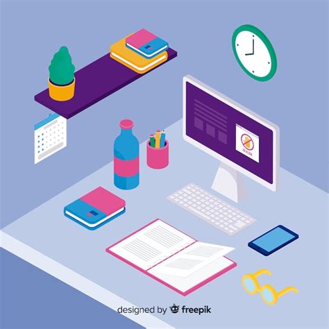 Free Vector | Isometric view of modern office desk