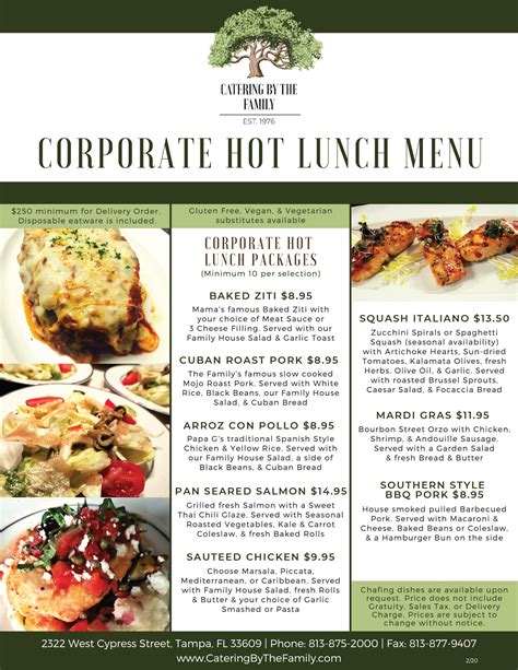 Corporate Hot Lunch Packages - Catering by the Family