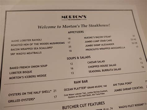 Morton's The Steakhouse Menu | Boca Raton, FL | Checkle