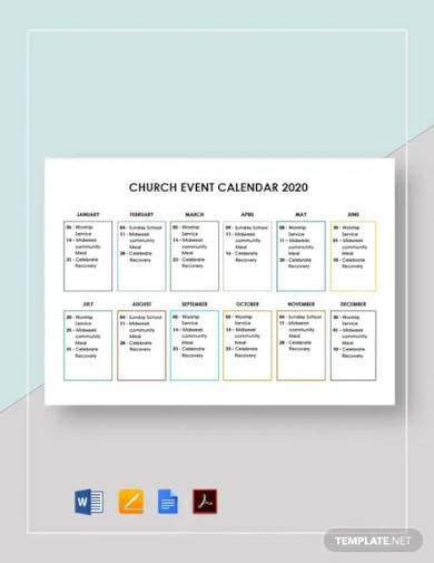 FREE 10+ Church Calendar Samples in MS Word | Pages | Google Docs | PDF