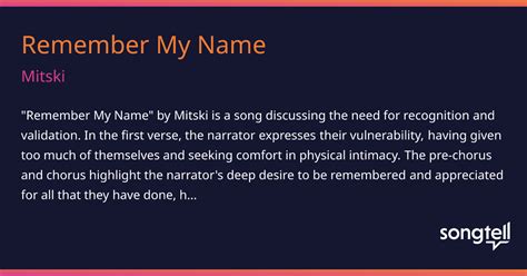 Meaning of Remember My Name by Mitski