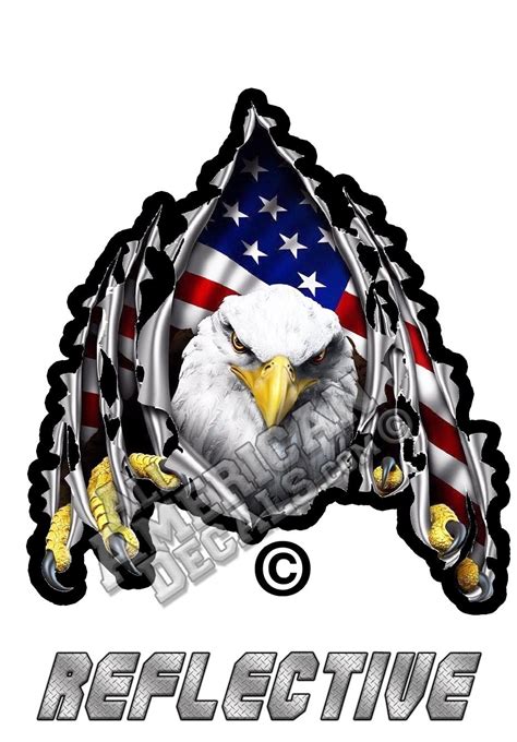 Eagle Claws Ripping Through Metal US FLAG Reflective Decal