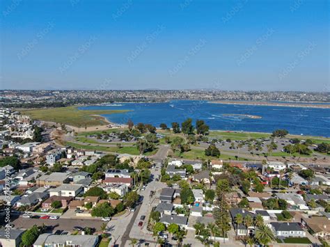 Aerial view of Mission Bay and beaches in San Diego, California. USA ...