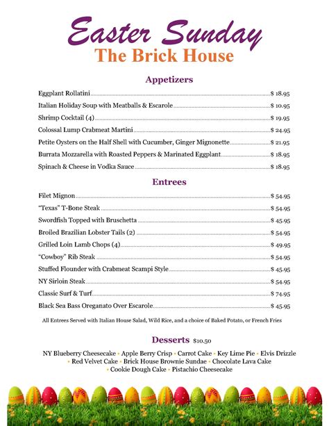 Easter Ala Carte Menu 2024 | The Brick House