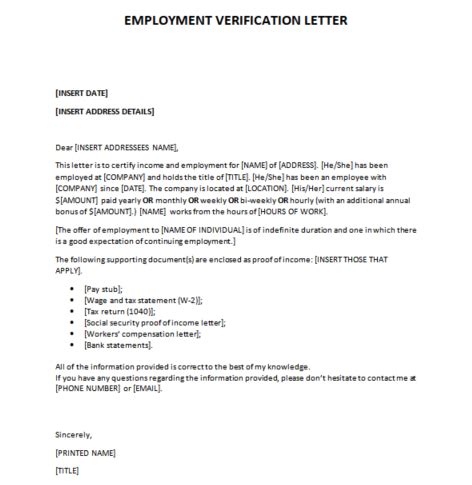 Employment Verification Letter Word - Infoupdate.org