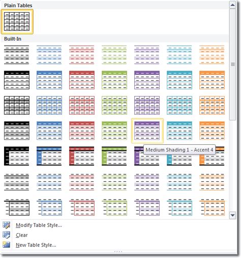 Shading Tables In Microsoft Word