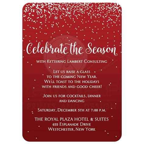 Holiday Party Invitation 2 | Celebrate the Season | Red, Silver Gray, White Falling Snow