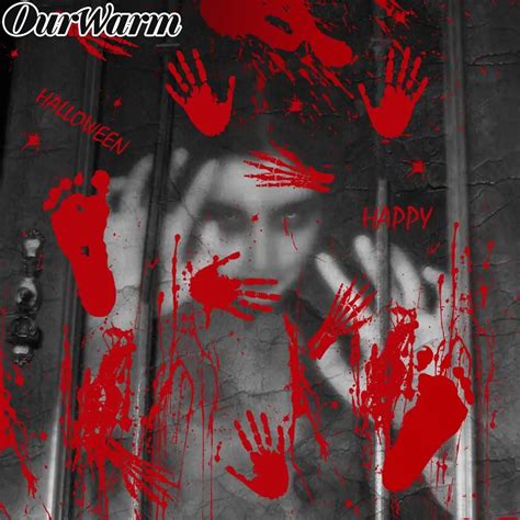 OurWarm Halloween Decoration Horror Bloody Handprint Footprint Window ...