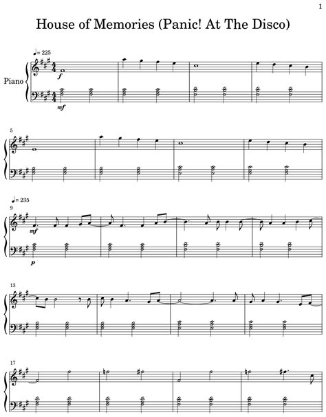 House of Memories (Panic! At The Disco) - Sheet music for Piano