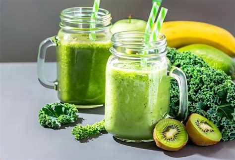 Premium AI Image | Glass jar mugs with green health smoothie kale ...