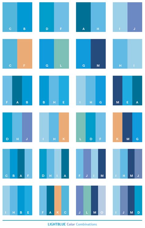 Light blue color schemes, color combinations, color palettes for print (CMYK) and Web (RGB + HTML)