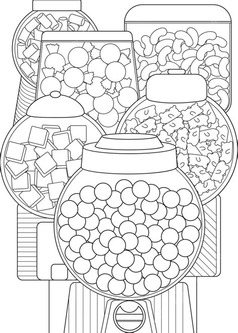 Candy Jar Coloring Page With Sweets Dispenser In Vending Machine Vector, Medicine, Sketch ...