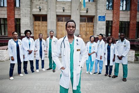 Group of african doctors students near medical university outdoor. 10442600 Stock Photo at Vecteezy