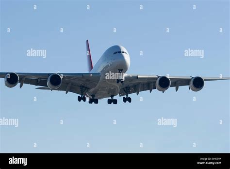 Airbus A380 landing approach Stock Photo - Alamy