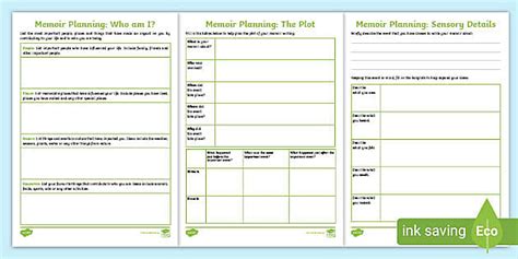 Memoir Writing Planning Templates and Activities Year 6