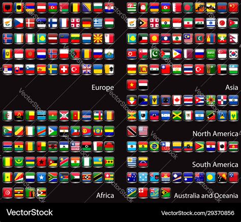 Collection country flags on a black background Vector Image