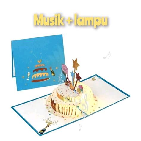 Jual kartu pop up kartu 3d kartu ucapan ulang tahun happy birthday CAKE MUSIK BIRU di Seller ...