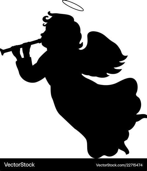 Silhouette christmas angel with trumpet Royalty Free Vector