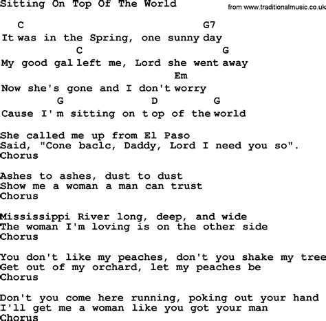 Top 1000 Folk and Old Time Songs Collection: Sitting On Top Of The World - Lyrics with Chords ...