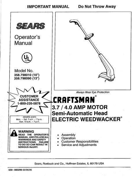 Craftsman 358798010 User Manual TRIMMER Manuals And Guides L0709263