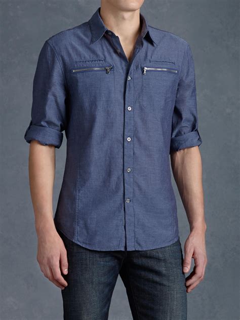 John varvatos Zipper Pocket Sport Shirt in Blue for Men | Lyst