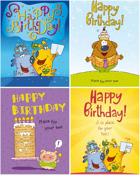 Funny animals on birthday cards vector – Free Download | VectorPicFree