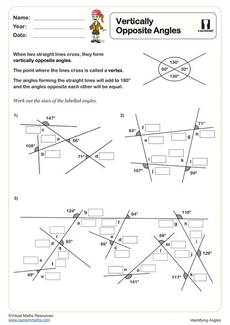 Vertically Opposite Angles Worksheet | Printable PDF Year 6 Geometry ...