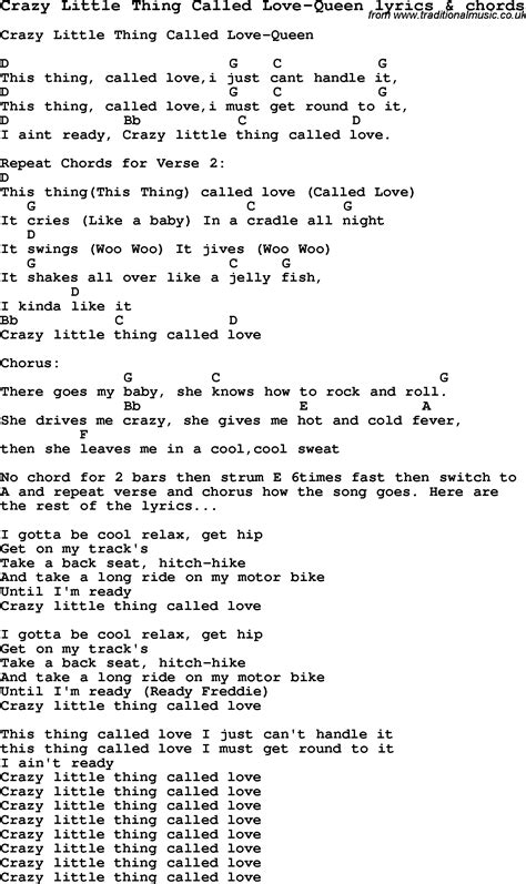 Love Song Lyrics for:Crazy Little Thing Called Love-Queen with chords.