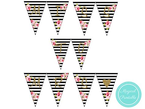 Miss to Mrs Bridal Shower Banner Black Floral - Magical Printable