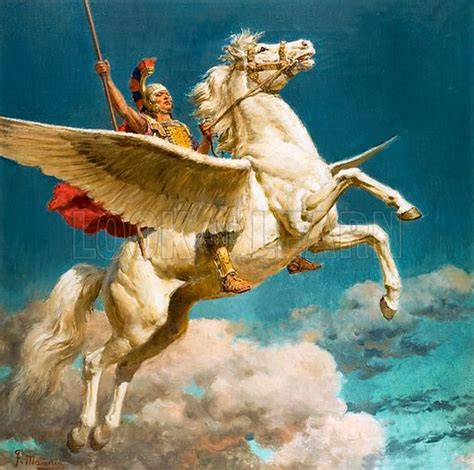 Bellerophon riding Pegasus, winged horse of Greek mythology stock image | Look and Learn