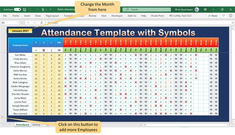Stylish Attendance Tracker with Symbols - PK: An Excel Expert