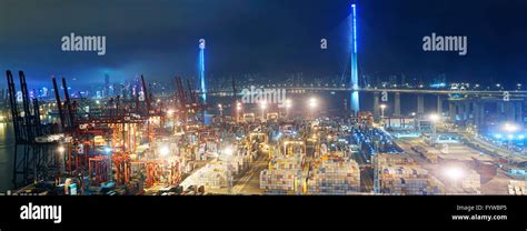 Container port in Hong Kong at night Stock Photo - Alamy