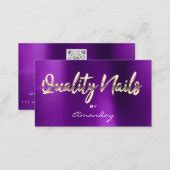 Quality Nails QR Code Logo Purple Gold Business Card | Zazzle