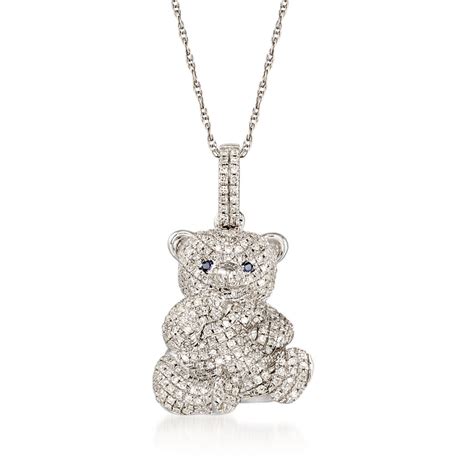 .35 ct. t.w. Diamond Teddy Bear Pendant Necklace in 14kt White Gold ...