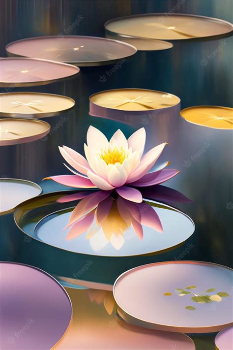 Premium AI Image | A painting of a lotus flower in a pond