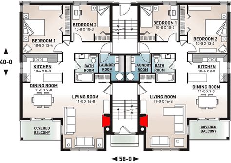 8-Unit Apartment Complex with Balconies - 21425DR floor plan - Main Floor Plan - 2 Units Per ...