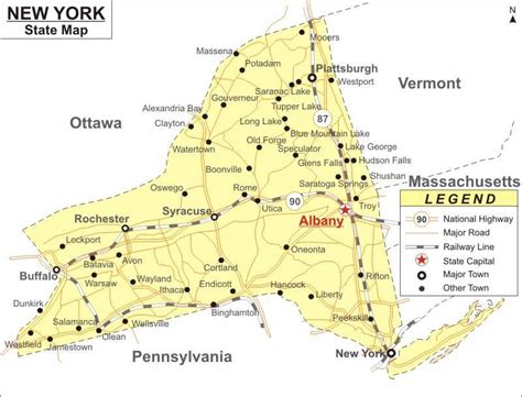 New York Map, Map of New York with Cities, Road, River, Highways