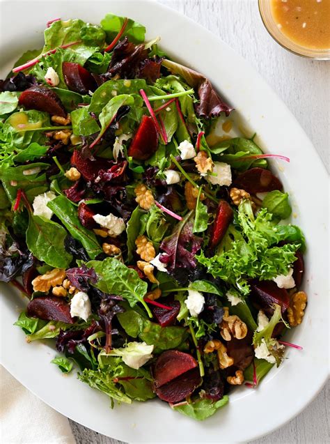 Roasted Beet Salad with Goat Cheese, Walnuts & Honey-Dijon Vinaigrette