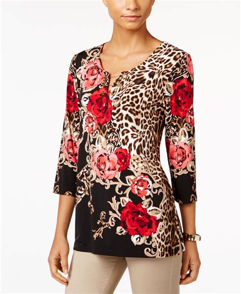 Jm Collection Printed Keyhole Top, Only at Macy's