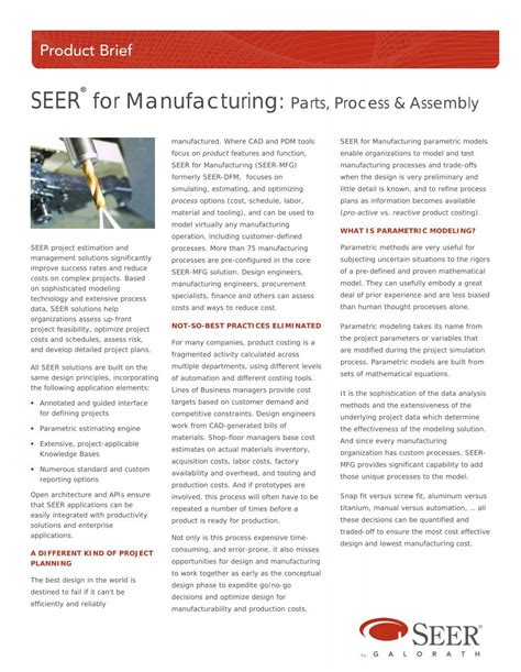 SEER® for Manufacturing: Parts, Process & Assembly - Galorath