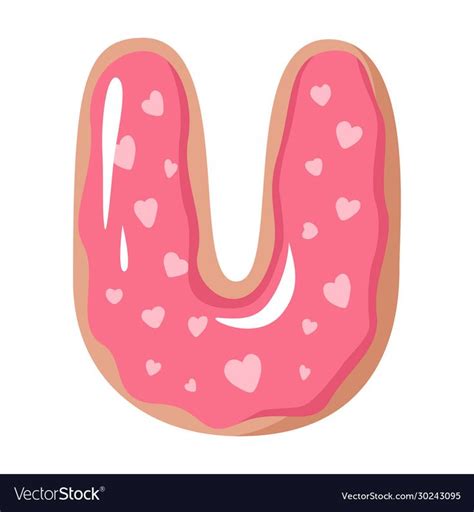 a donut with pink icing and hearts on it's side, in the shape of a letter u